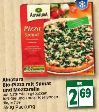 Edeka Alnatura Bio Pizza mit Spinat und Mozzarella 350g Packung Angebot