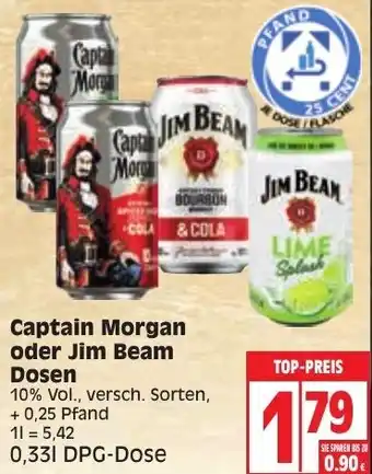 Edeka Captain Morgan oder Jim Beam Dosen 0,33 L DPG Dose Angebot