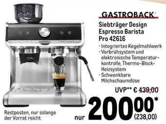 METRO Gastroback Siebbträger Design Espresso Barista Pro 42616 Angebot