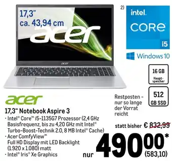 METRO Acer 17,3" Notebook Aspire 3 Angebot