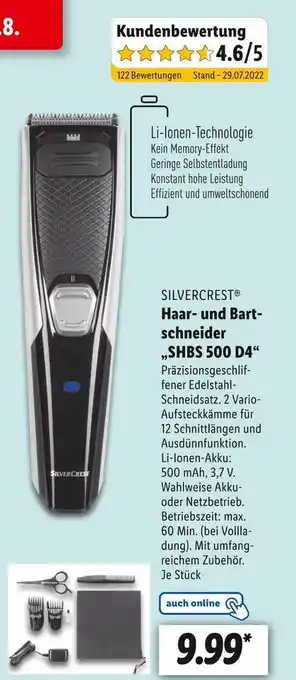 Lidl Silvercrest haar- und bartschneider „shbs 500 d4“ Angebot