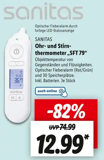 Lidl Sanitas ohr- und stirnthermometer „sft 79“ Angebot