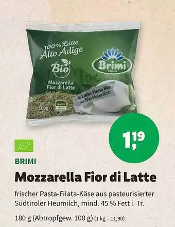 Biomarkt Brimi mozzarella fior di latte Angebot