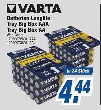 HEM Expert Varta batterien longlife tray big box aaa oder aa Angebot