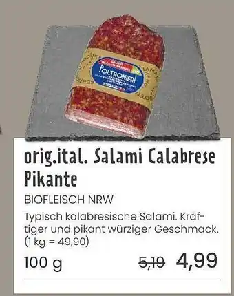 Superbiomarkt Orig. ital. salami calabrese pikante biofleisch nrw Angebot