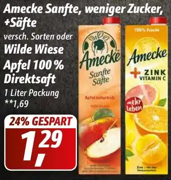 Simmel Amecke Sanfte, weniger Zucker, +Säfte oder Wilde Wiese Apfel 100% Direktsaft 1 Liter Packung Angebot