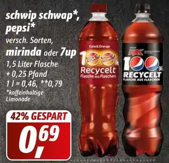 Simmel Schwip Schwap, Pepsi, Mirinda oder 7up 1,5 Liter Flasche Angebot