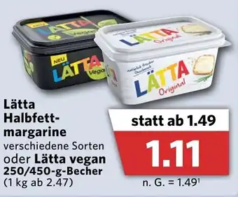 Combi Lätta Halbfettmargarine oder Lätta vegan 250/450 g Becher Angebot