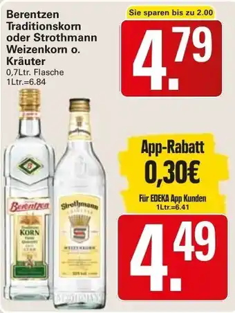 WEZ Berentzen Traditionskorn oder Strothmann Weizenkorn oder Kräuter 0,7Ltr. Flasche Angebot