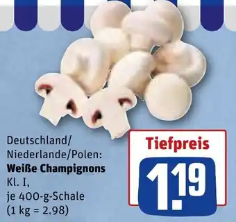REWE Weiße Champignons 400 g Schale Angebot