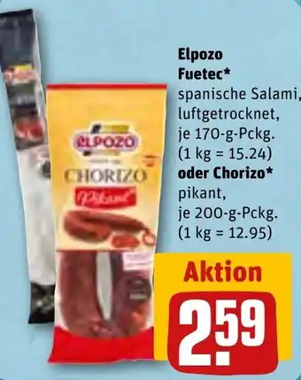 REWE Elpozo Fuetec 170 g Pckg oder Chorizo pikant 200 g Pckg. Angebot