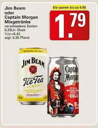 WEZ Jim beam oder captain morgan mixgetränke Angebot