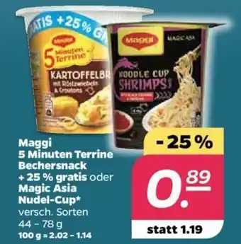 NETTO Maggi 5 Minuten Terrine Bechersnack + 25% gratis oder Magic Asia Nudel Cup 44-78g Angebot