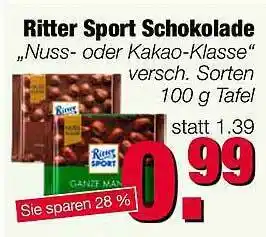 Edeka Scherer Ritter Sport Schokolade 100g Angebot