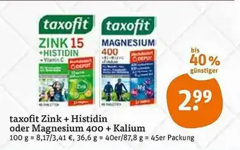 tegut Taxofit Zink + Histidin Oder Magnesium 400 + Kalium Angebot