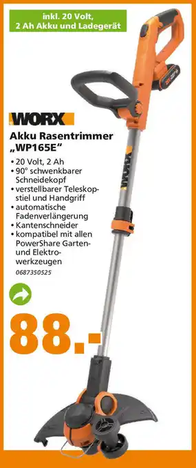 Globus Baumarkt Worx Akku Rasentrimmer | WP165E Angebot