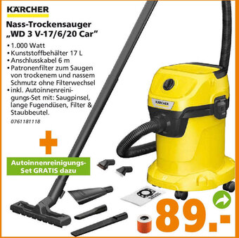 Globus Baumarkt Karcher Nass-Trockensauger | WD 3 V-17/6/20 Car Angebot