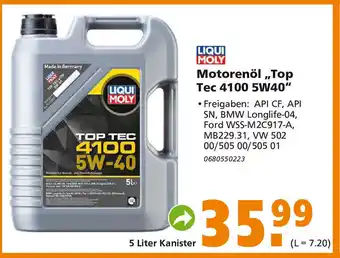 Globus Baumarkt Liqui Moly Motorenol Top Tec 4100 5W-40 5L Angebot