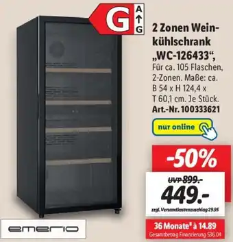 Lidl Emerio 2 Zonen Weinkühlschrank ,,WC-126433" Angebot