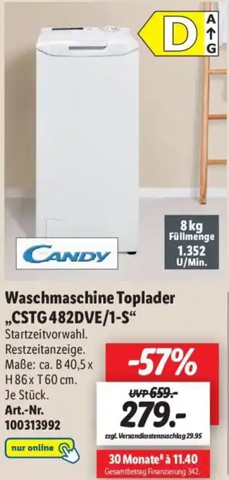 Lidl Candy Waschmaschine Toplader ,,CSTG482DVE/1-S" Angebot