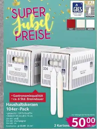 Selgros Haushaltskerzen 104er-pack Angebot