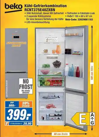 Expert Beko kühl-gefrierkombination rcnt375e40zxbn Angebot