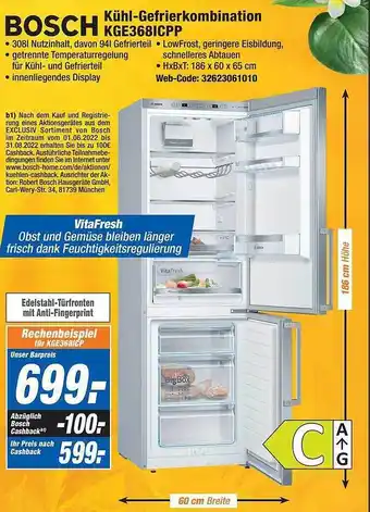 Expert Bosch kühl-gefrierkombination kge368icpp Angebot