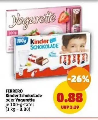 PENNY Ferrero kinder schokolade oder yogurette Angebot