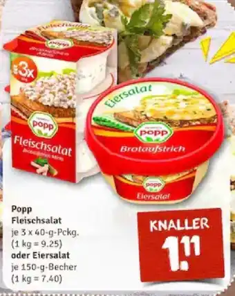 nahkauf Popp Fleischsalat 3x40 g Pckg. oder Eiersalat 150 g Becher Angebot