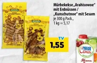 Mix Markt Mürbekekse ,,Arahisowoe" mit Erdnüssen/,,Kunschutnoe" mit Sesam 300 g Pack. Angebot