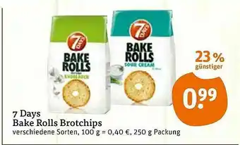 tegut 7daus Bake Rolls Brotchips 250g Angebot