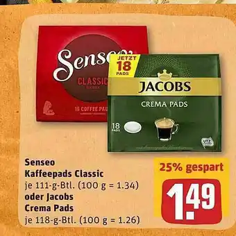 REWE Senseo Kaffeepads Classic 111g Oder Jacobs Crema Pads 118g Angebot