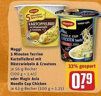 REWE Maggi 5 Minuten Terrine Kartoffelbrei Mit Röstzwiebeln & Croutons 56g Becher Oder Magic Asia Noodle Cup Chicken 63g Becher Angebot