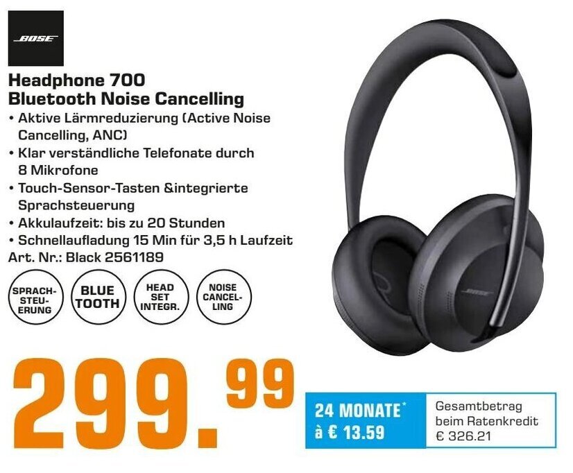 Bose Headphone 700 Bluetooth Noise Cancelling Angebot bei Saturn