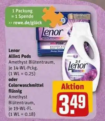 REWE Lenor allin1 pods oder colorwaschmittel flüssig Angebot