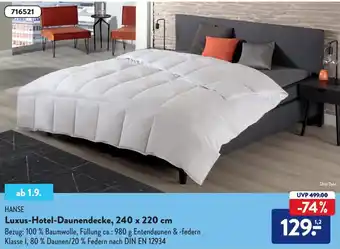 Aldi Nord Hanse Luxus Hotel Daunendecke, 240 x 220 cm Angebot