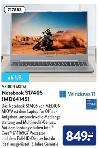 Aldi Nord Medion Akoya Notebook S17405 (MD64145) Angebot