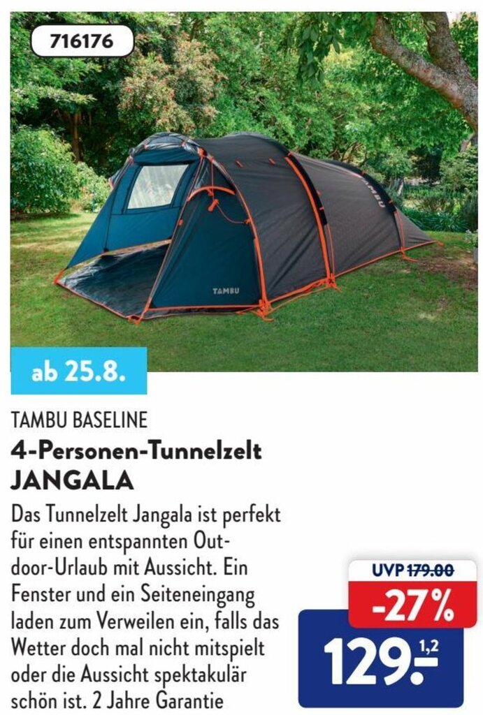 Tambu Baseline 4 Personen Tunnelzelt JANGALA Angebot bei Aldi Nord