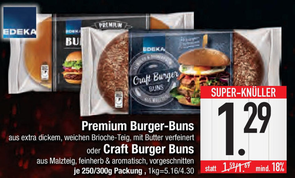Edeka Premium Burger Buns oder Craft Burger Buns 250/300g Packung