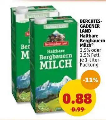 PENNY Berchtesgadener Land Haltbare Bergbauern Milch -1L Angebot