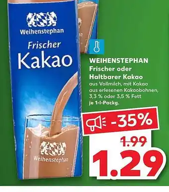 Kaufland Weihenstephan frischer oder haltbarer kakao Angebot