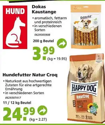 Globus Baumarkt Dokas kaustange oder hundefutter natur croq happy dog Angebot