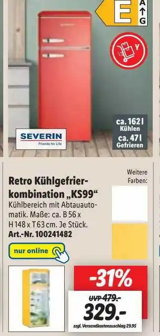 Lidl Severin retro kühl- gefrierkombination ks99 Angebot