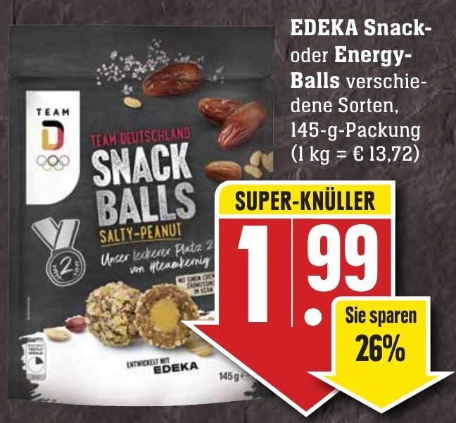 Edeka Snack oder Energy Balls 145 g Packung Angebot bei Edeka Neukauf