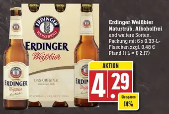 Edeka Neukauf Erdinger Weißbier Naturtrüb, Alkoholfrei 6x0,33 L Flaschen Angebot