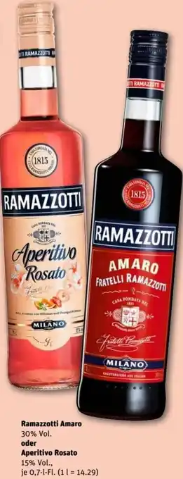 REWE Center Ramazzotti Amaro oder Aperitivo Rosato 0,7 L-Fl. Angebot