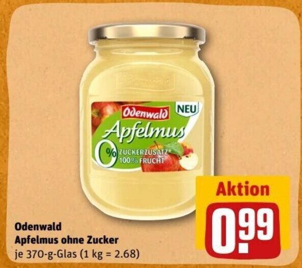 Odenwald Apfelmus ohne Zucker 370gGlas Angebot bei REWE Center
