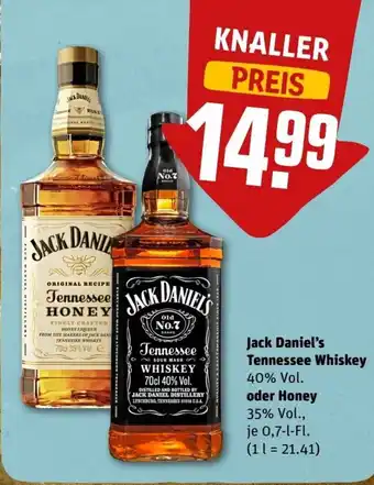 REWE Center Jack Daniel's Tennessee Whiskey oder Honey 0,7-l-Fl. Angebot