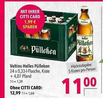 CITTI Markt Veltins helles pülleken Angebot