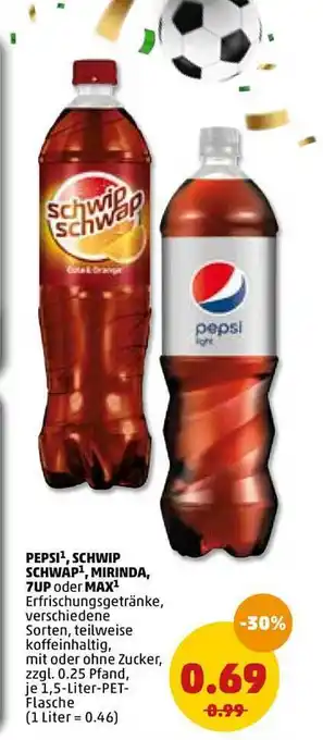 PENNY Pepsi, Schwip-schwap, Mirinda, 7up Oder Max 1,5L Angebot